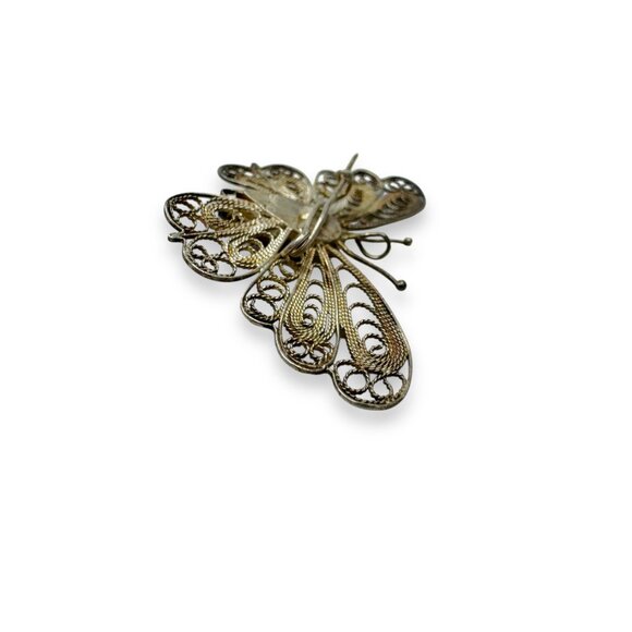 Butterfly Filigree Sterling Silver Brooch Purple Crystal Signed BAC - Picture 4 of 6